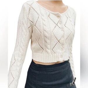 PacSun John Galt Cream Agnes Chunky Corded Rib Sweater Pointelle Crop Cardigan